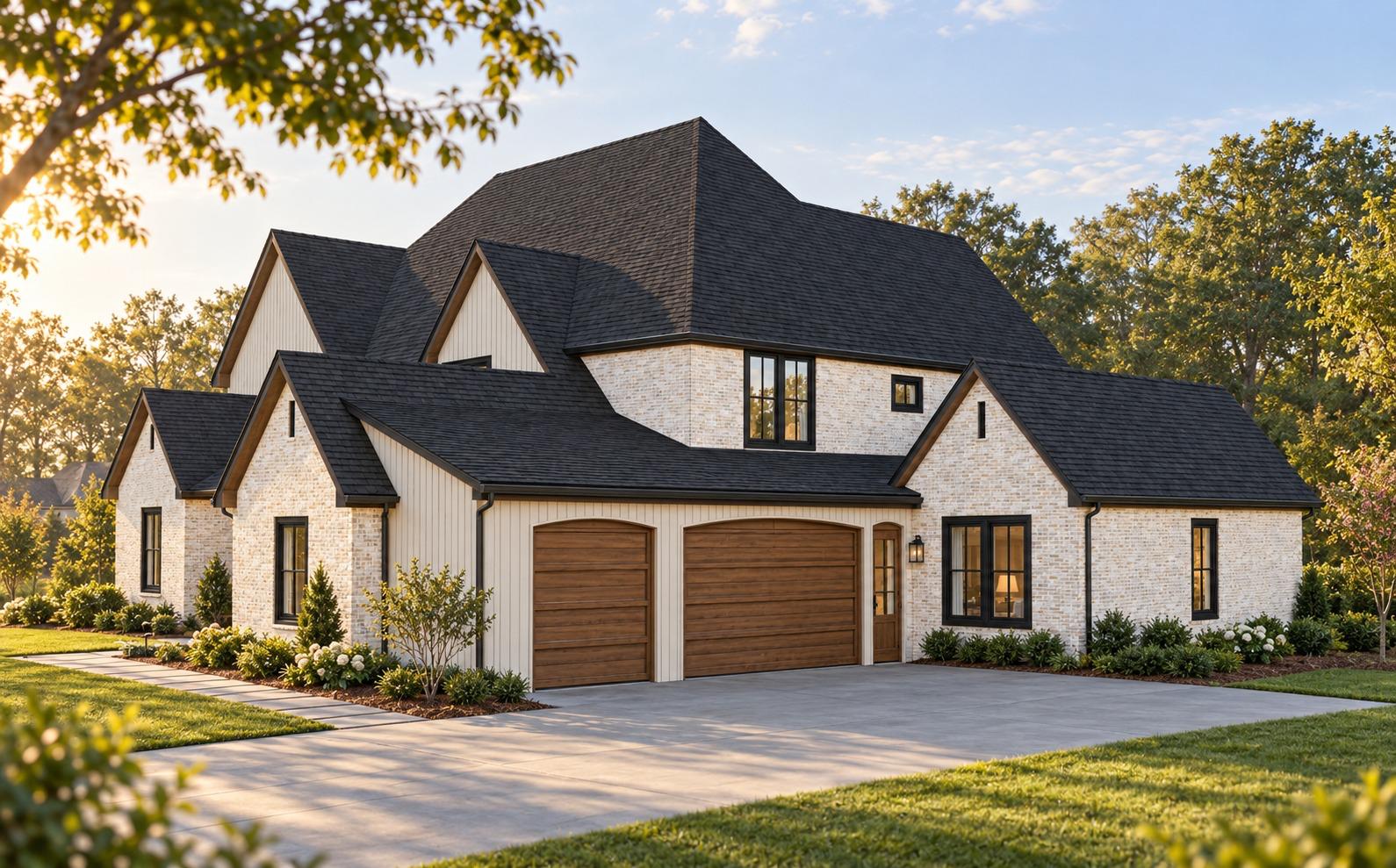 Rendering of the garage side and driveway